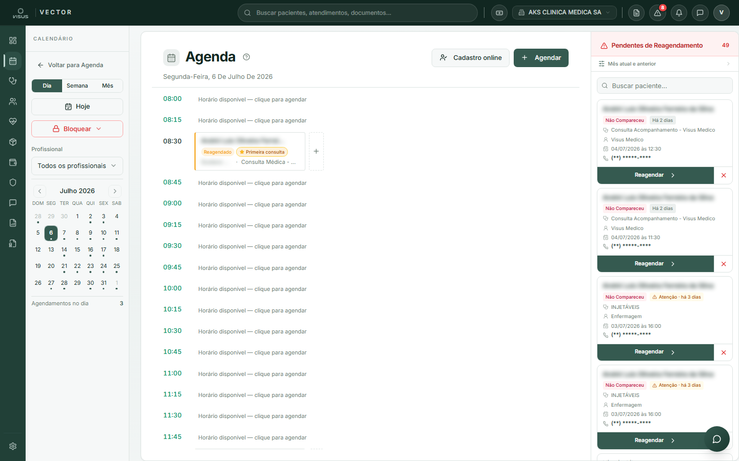 Janela de reagendamento de atendimento