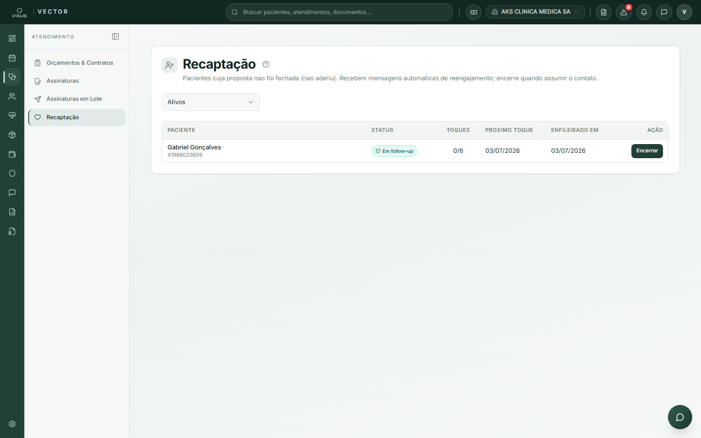 Tela de Recaptação (Follow-up)