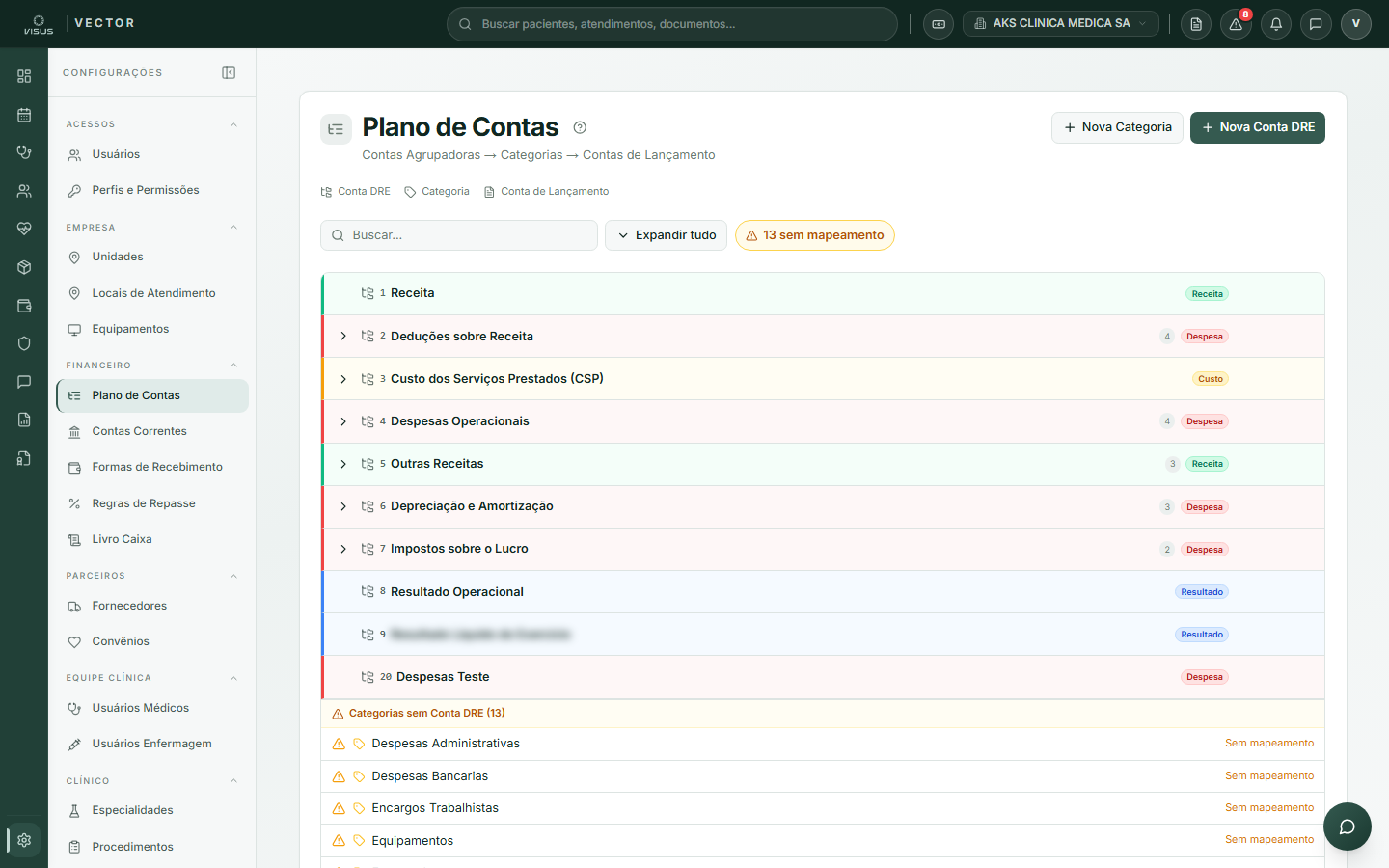 Configurações financeiras e fiscais