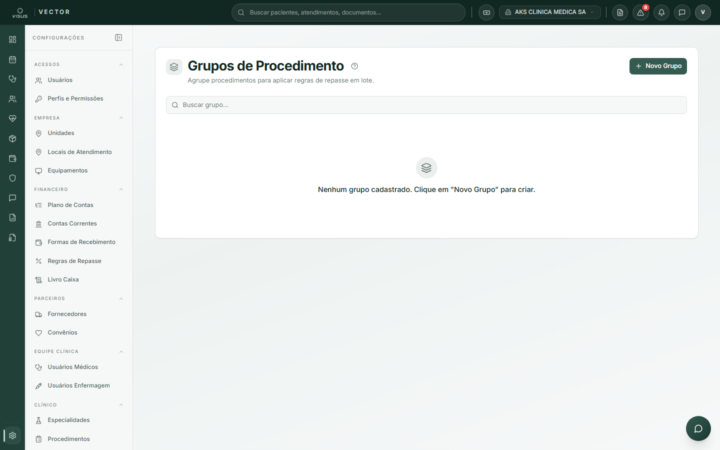 Lista de grupos de procedimentos