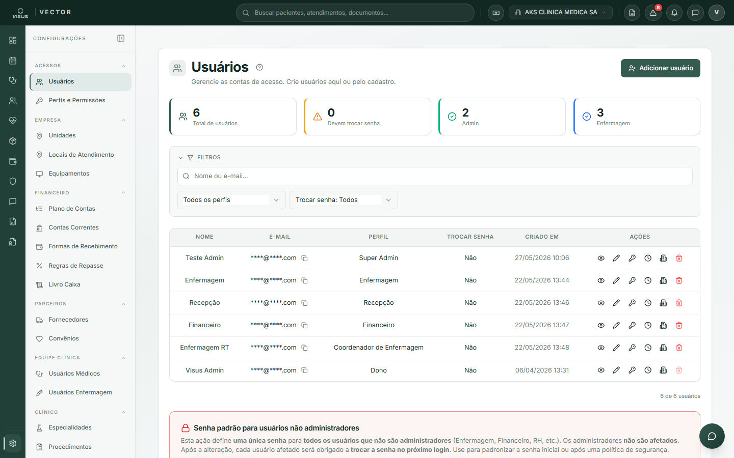 Visão geral do módulo Configurações
